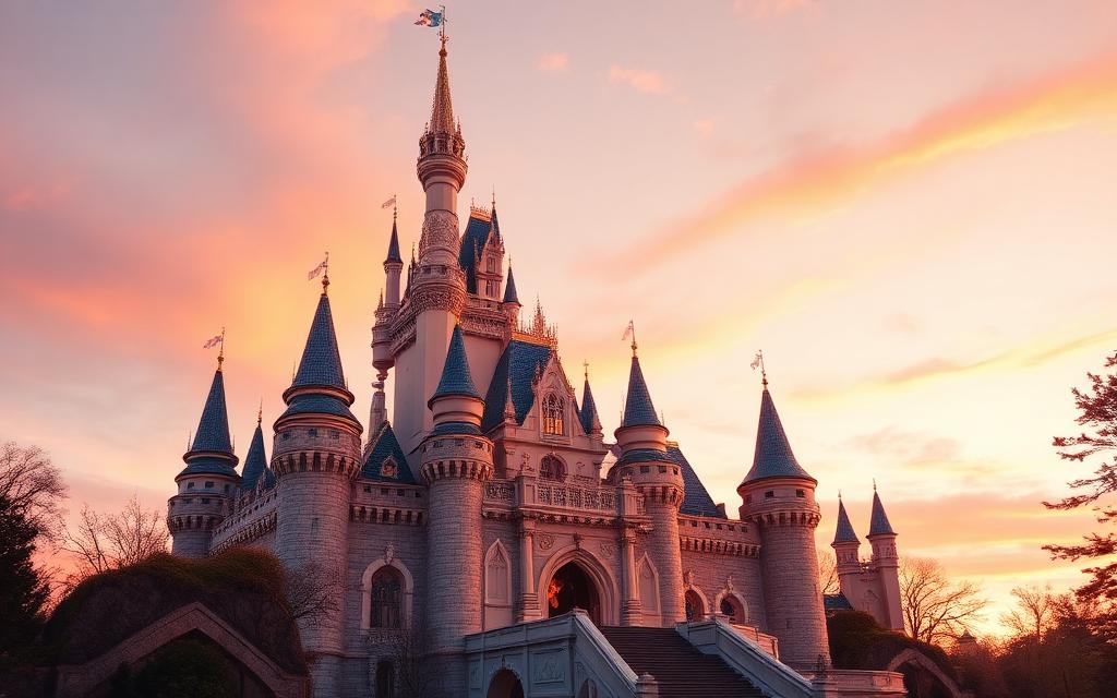 A fairytale castle at golden hour